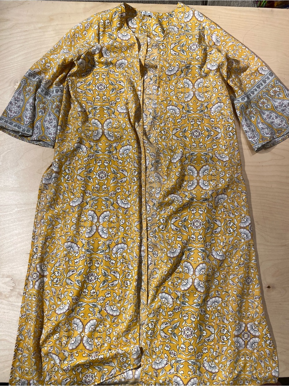 love, Fire Mustard Yellow Floral Long Open Front Cardigan Large (SO)
